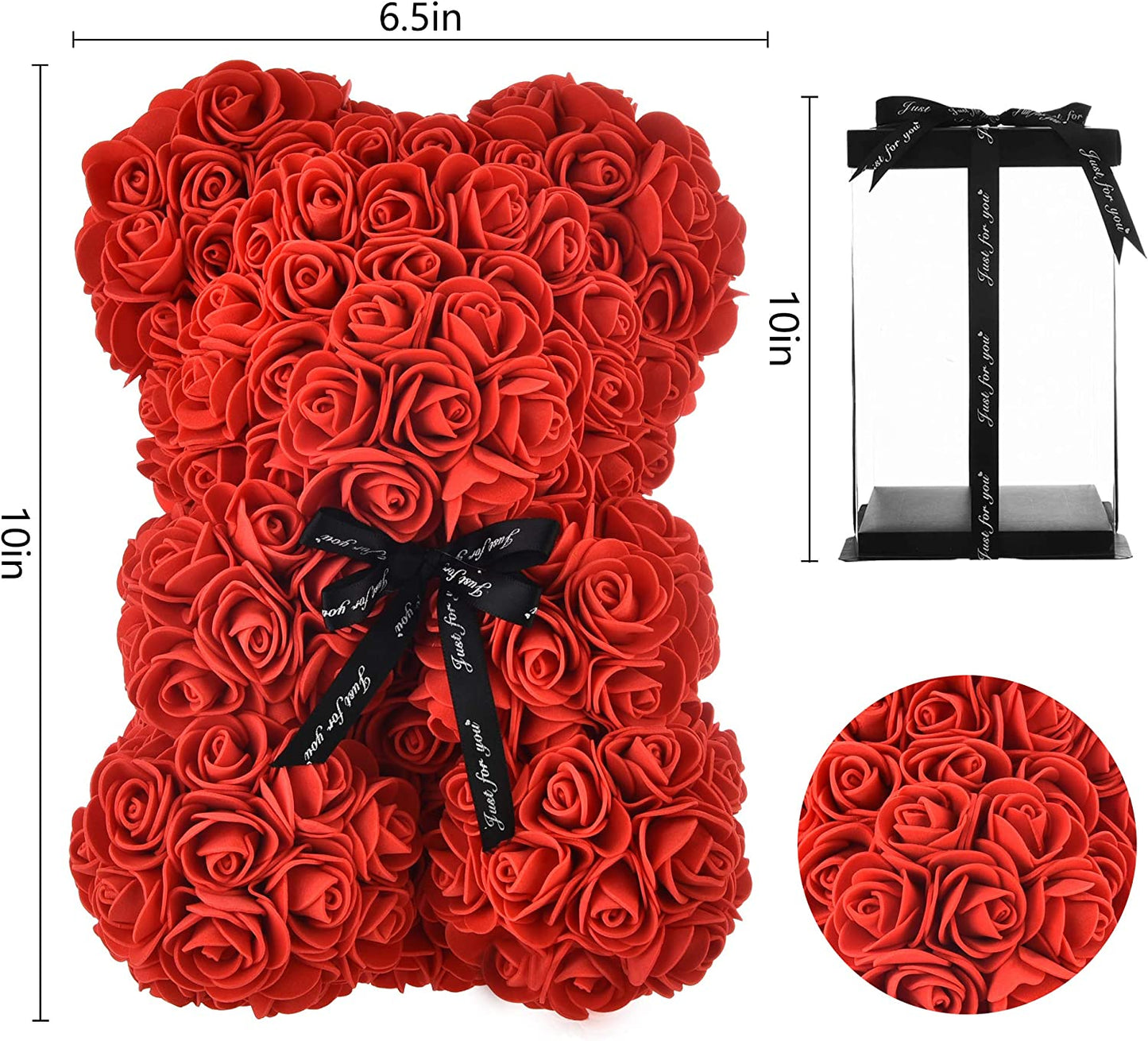 Elegant Rose Bear - Perfect Gift for Mother's Day, Valentine's Day, Birthdays, Anniversaries, and Weddings (Red)