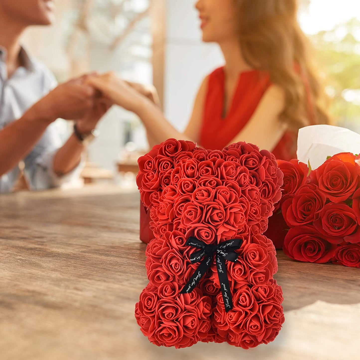 Elegant Rose Bear - Perfect Gift for Mother's Day, Valentine's Day, Birthdays, Anniversaries, and Weddings (Red)