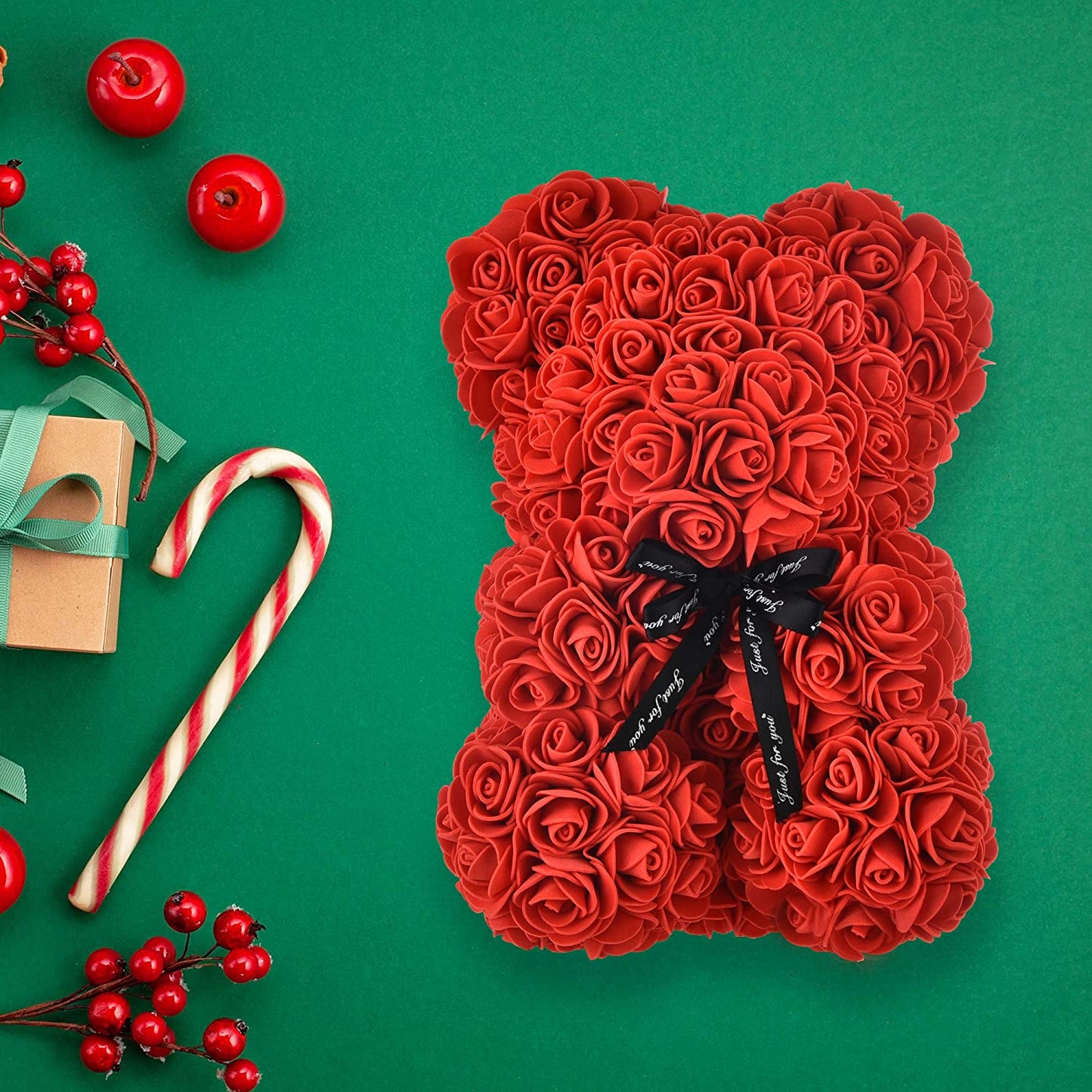 Elegant Rose Bear - Perfect Gift for Mother's Day, Valentine's Day, Birthdays, Anniversaries, and Weddings (Red)